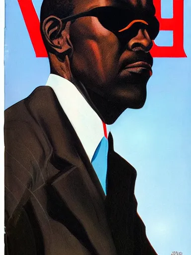 Prompt: pulp magazine cover of a black man in a suit smoking, dynamic lighting, volumetric lighting, mysterious highly detailed, smooth, digital painting, symmetrical, art by vincent di fate, kehinde wiley, artem demura