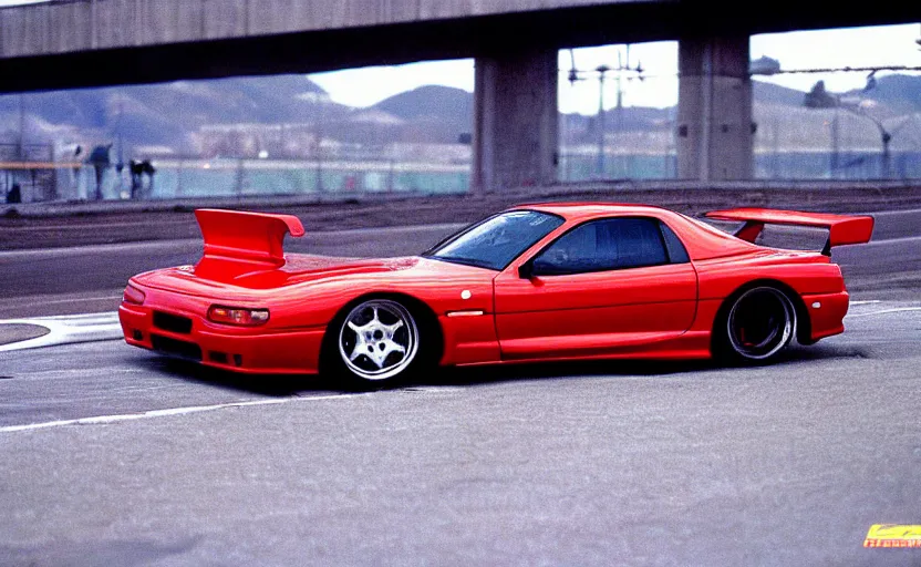Image similar to 1996 poloid photograph of 1995 FD RX-7 racing on wangan highway noght time japan night time midnight club aesthetic Pinterest