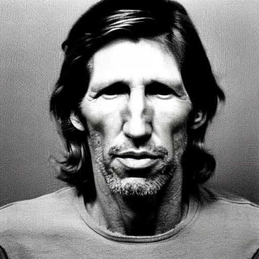 Prompt: Mugshot Portrait of Roger Waters, taken in the 1970s, photo taken on a 1970s polaroid camera, grainy, real life, hyperrealistic, ultra realistic, realistic, highly detailed, epic, HD quality, 8k resolution, body and headshot, film still, front facing, front view, headshot and bodyshot, detailed face, very detailed face