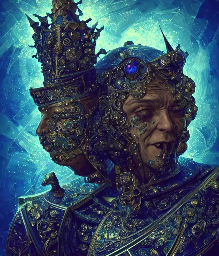 Prompt: front!!! shot of a court jester!!! character, mesmerizing fractal hypercubes, bismuth, dark holography!!!, future, metallic galactic, crystalline edges, polygonal, elegant, highly detailed, centered, (((artstation, concept art, jagged, sharp focus, artgerm, Tomasz Alen Kopera, Peter Mohrbacher, donato giancola, Joseph Christian Leyendecker, WLOP, Boris Vallejo))), ((raytracing)), mugshot!!!!!, ugly!!!!!!, octane render, nvidia raytracing demo, octane render, nvidia raytracing demo, octane render, nvidia raytracing demo, 8K