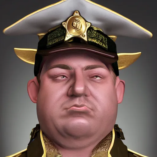 Image similar to a shifty fat high fantasy elf mall cop with a sheriff's badge, Oil Painting, hyperrealistic, Detailed Digital Art, RPG portrait, 3/4 bust, dynamic lighting, Highly Detailed, Cinematic Lighting, 8k, HD