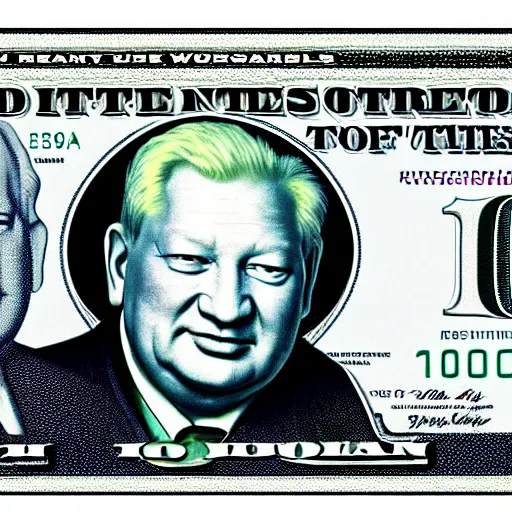 Image similar to 1 0 0 dollar bill featuring boris yeltsin, beautiful money design in 4 k