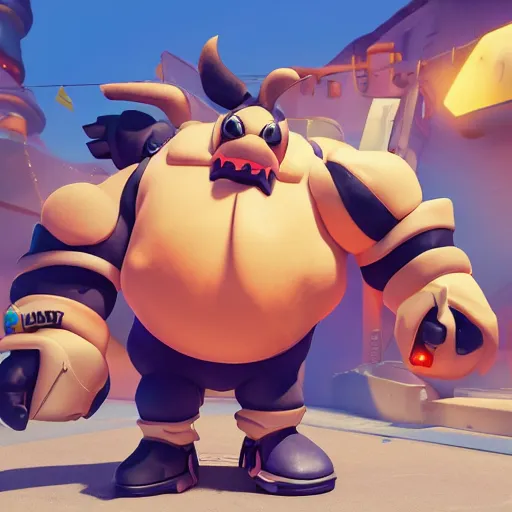 Prompt: roadhog from overwatch in style of the 1 9 9 0 disney cartoon, cinematic shot, octane render