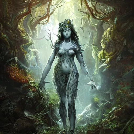 Image similar to elemental guardian of life, forest dryad, woody foliage, 8 k dop dof hdr fantasy character art, by aleski briclot