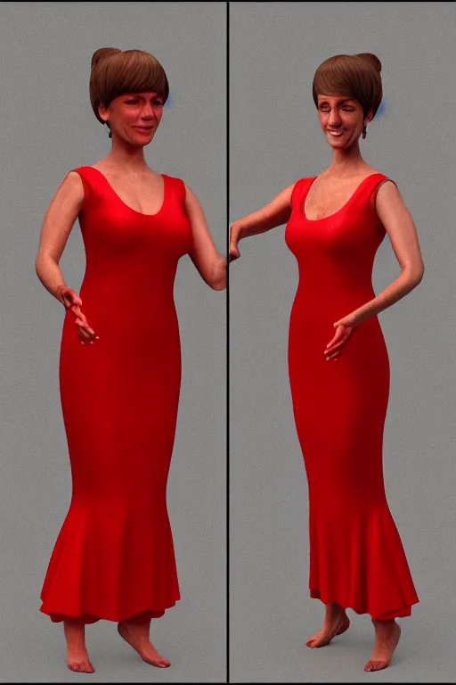 Prompt: z - brush 3 d model of a full - figure woman in a dress.