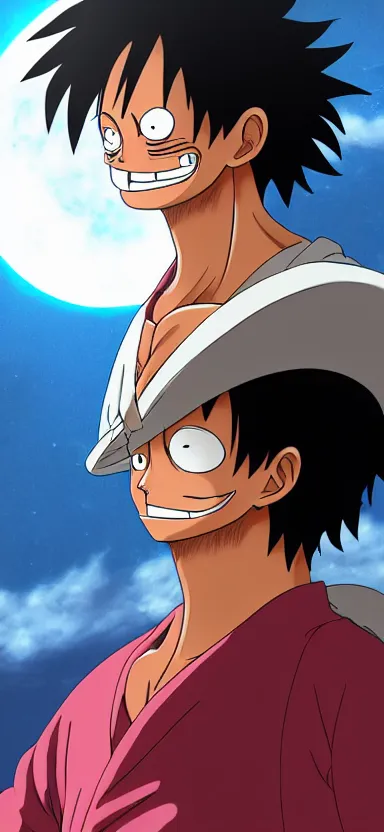 Image similar to “ a portrait photo of luffy in the moon, side shot, by shunji dodo, 8 k resolution, high quality ”