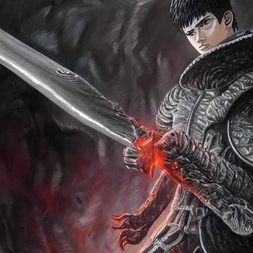 Image similar to Guts, Berserk, very detailed, artstation, digital art, masterpiece, award winning, greatsword