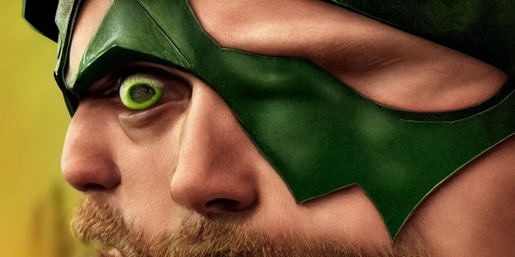 Image similar to Waya Steurbaut as the green arrow, by waya steurbaut entertainment, dark, intricate, highly detailed, smooth, artstation, high resolution film render 100k, photo realistic, epic, colourful close up shot