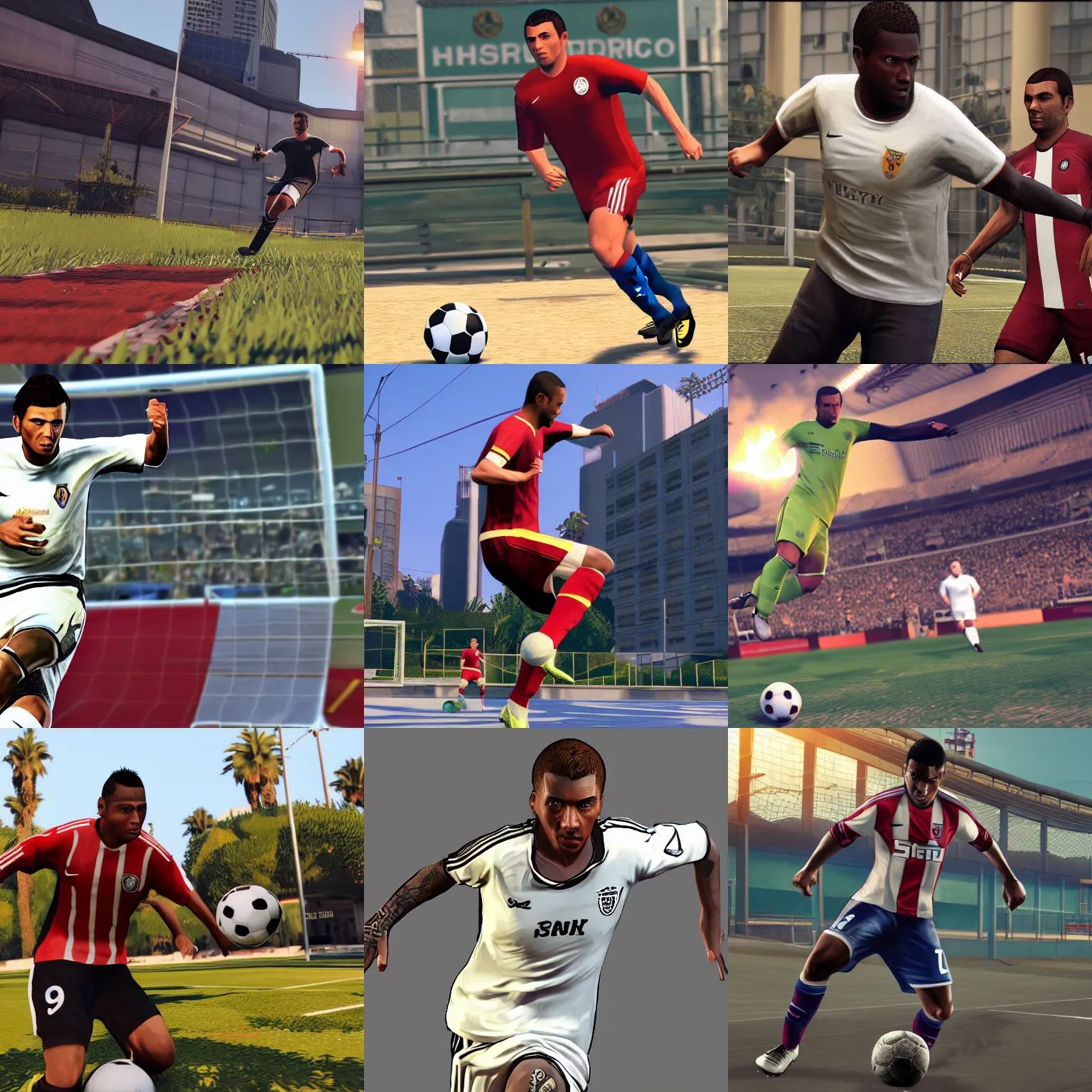 Prompt: Soccer player, highly detailed, fast action, GTA V character