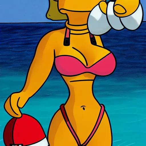 Image similar to leela from futurama making a bikini selfie with a shy donald duck at the beach, painting matt groening, don rosa, trending on artstation
