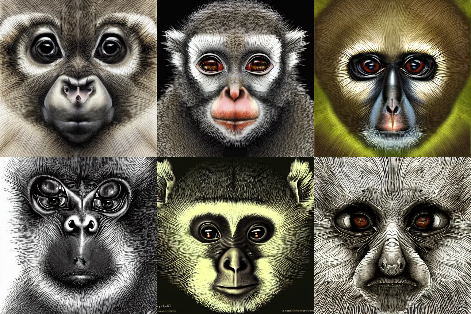 Prompt: highly detailed face of a capuchin lemur, digital art by Ernst Haeckel and Kentaro Miura