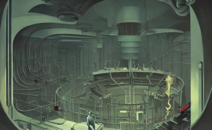 Image similar to Inside a Nuclear Reactor , very coherent, painted by Edward Hopper, Wayne Barlowe, painted by James Gilleard, airbrush, art by JamesJean