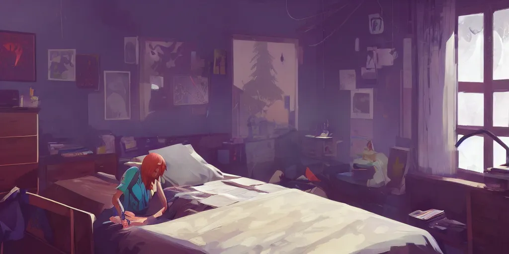 Image similar to an environmental concept art of life is strange, chloe price, bedroom interior, highly detailed, environmental light, close up, cinematic by francis tneh and ilya kuvshinov