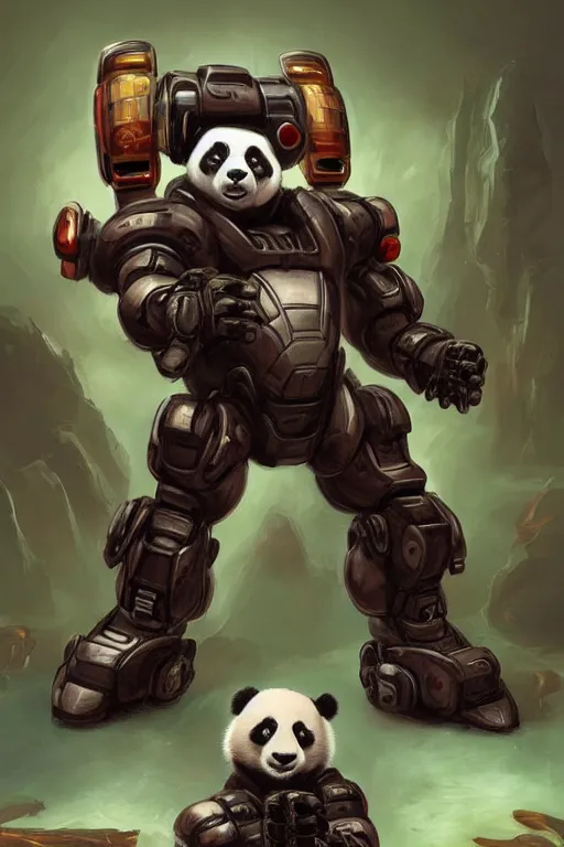 Prompt: a panda mecha in doom, art by oleg bulakh,