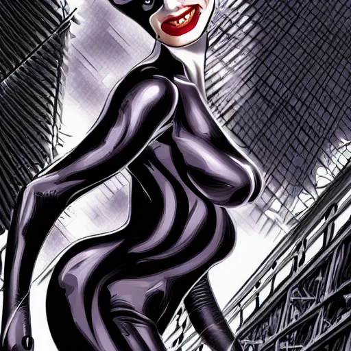 Image similar to the catwoman dc, hyper detailed masterpiece, digital art painting, surrealisme aesthetic,
