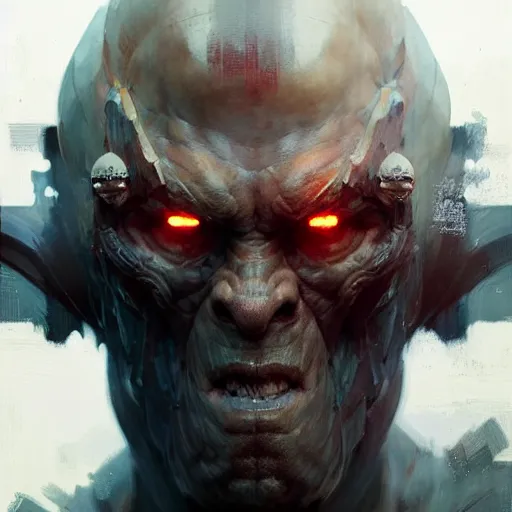 Prompt: a portrait giant humanoid monster, sharp focus, illustration, highly detailed, digital painting, concept art, matte, art by ruan jia and wlop and greg rutkowski, masterpiece