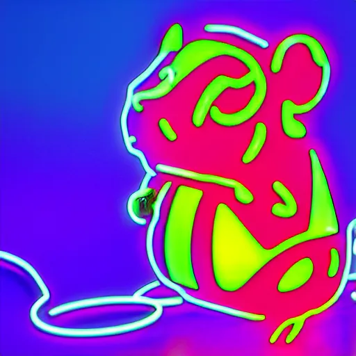 Image similar to cyberpunk hamster made of glowing neon lights holding a rainbow gem crystal, light reflection, 8 k, hd, logo