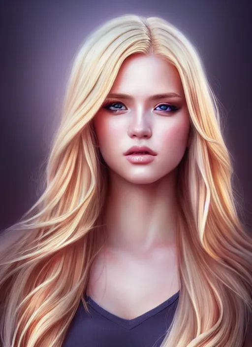 Image similar to image of a gorgeous female with long blonde hair in the style of stefan kostic, realistic, full body shot, wide angle, sharp focus, 8 k high definition, insanely detailed, intricate, elegant, art by stanley lau and artgerm, floating embers