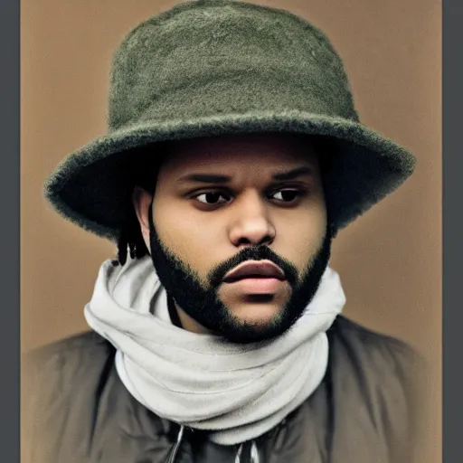 Image similar to The Weeknd photographed in a paparazzi style shot, in the style of Claude Monet