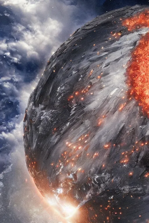 Prompt: An epic cinematic film still of the Earth exploding.
