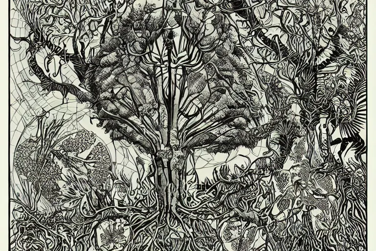 Image similar to exotic treefolk, in the style of Ernst Haeckel ,trending on artstation, halftone comic style, ,