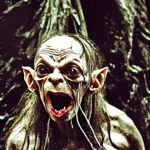 Prompt: Gollum screaming on rock concert , black metal band artist