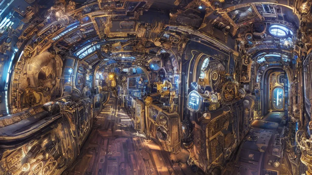 Image similar to Steampunk space train is leaving earth. Extremely detailed. Wide angle shot, 4K. Set in space