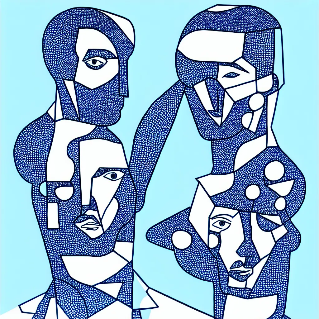 Image similar to a formal self portrait by the artist kelbv, in distinct hyper precise fineliner style with cuboids neatly curving above his head, and exploded body filled with light blue and white spheroids, perfect bright studio lighting.