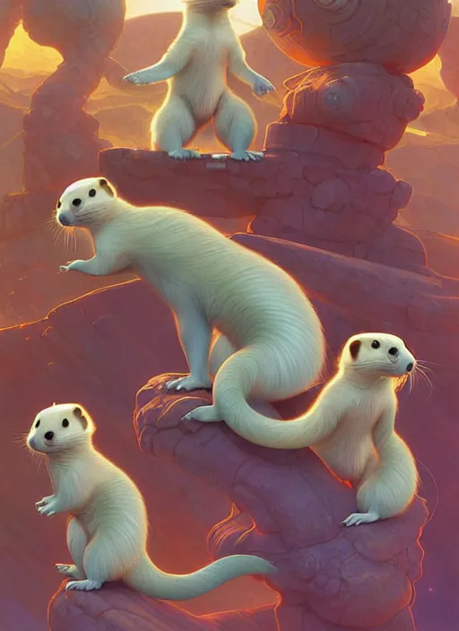 Image similar to cute intergalactic ferrets, natural lighting, path traced, highly detailed, high quality, digital painting, by don bluth and ross tran and studio ghibli and alphonse mucha, artgerm