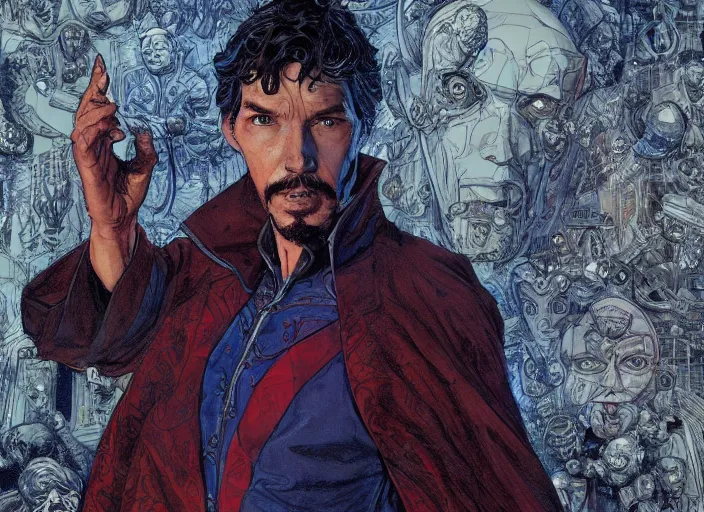 Prompt: a highly detailed corrupt portrait of stephen strange, james gurney, james jean