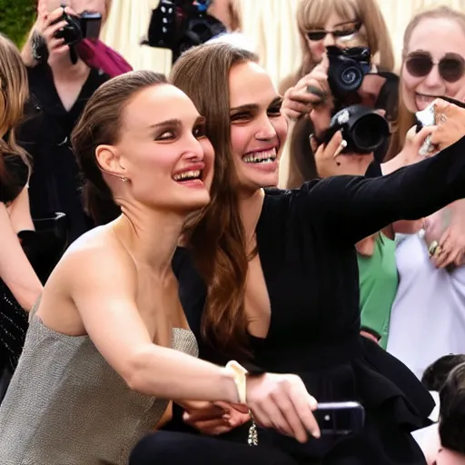 Image similar to Natalie Portman taking a selfie with Keira Knighley