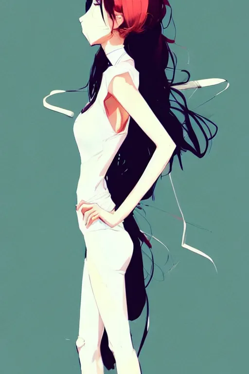 Image similar to a ultradetailed full body portrait of a woman dressed in a white shirt with a tie, by conrad roset, greg rutkowski and makoto shinkai trending on artstation