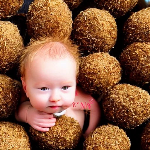 Image similar to close up photo of a baby Scotsman in a kilt hatching out of a Scotch egg