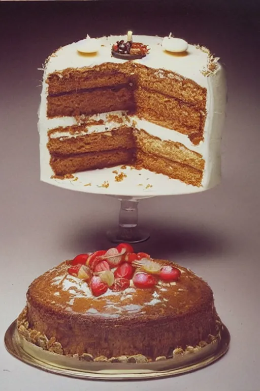 Image similar to realistic photographs of cakes from a 1 9 8 0 s dessert cookbook, highly detailed,