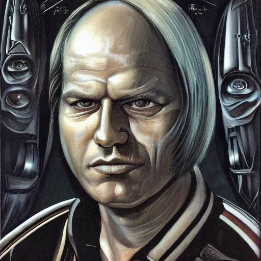 Image similar to Alexei Alexeyevich Venediktov portrait in Hans Ruedi Giger artstyle