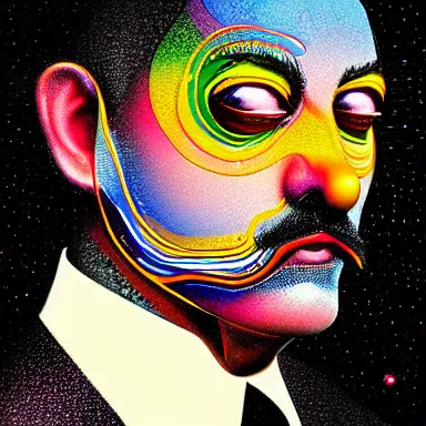 Image similar to portrait of a uncanny artist by Chor Boogie and Salvador Dali collaboration, digital art, mix of aesthetics, close up, high details