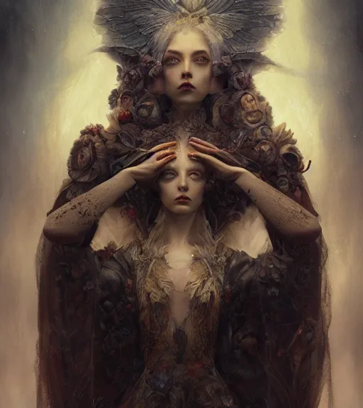 Prompt: portrait of the last angel by tom bagshaw, karol bak, james jean, rococo, steven belledin, digital art, sharp focus, volumetric lighting, octane render, 8 k, hyper detailed.