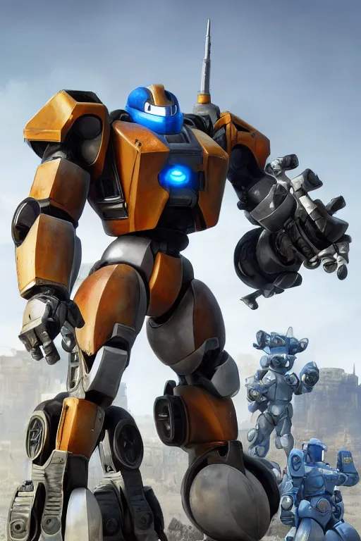 Image similar to mechwarrior 5 : mercenaries mech megaman transformer robot boss tank engine game octane render, 4 k, hd 2 0 2 2 3 d cgi rtx hdr style chrome reflexion glow fanart, global illumination ray tracing hdr fanart arstation by ian pesty by jesper ejsing pixar and disney unreal zbrush central hardmesh