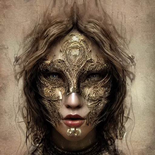 Image similar to Very very very very highly detailed epic photo of face with venetian mask, intricate, dystopian, sci-fi, extremely detailed, digital painting, artstation, concept art, smooth, sharp focus, illustration, intimidating lighting, incredible art by Brooke Shaden and Anton Pieck