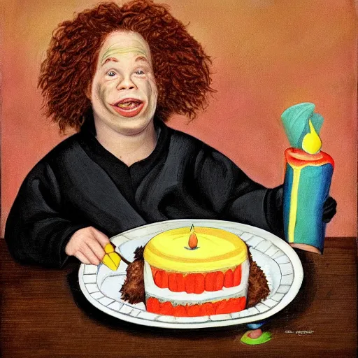 Prompt: Masterpiece Portrait of carrot top, Eating birthday cake, dressed thobe, Ghutra and Egal