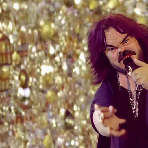 Image similar to jack black cosplaying as cher, music video still, 8 k