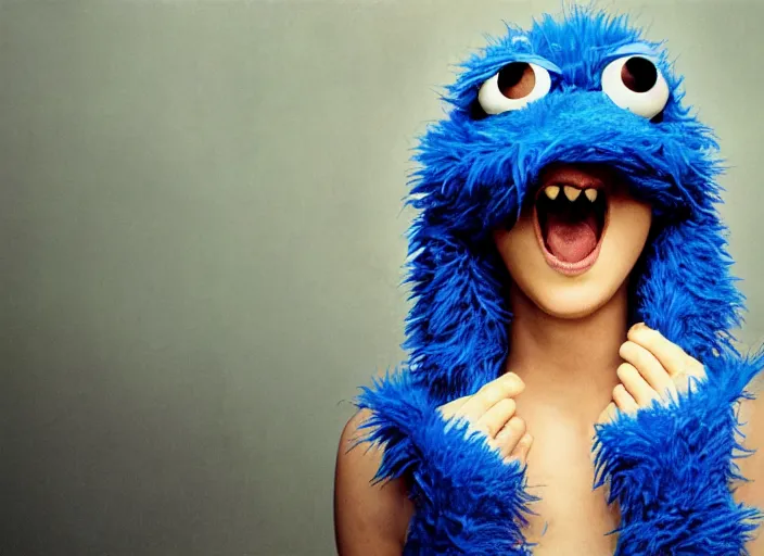 Prompt: dramatic Annie Leibovitz-style photo portrait of Cookie Monster H 704