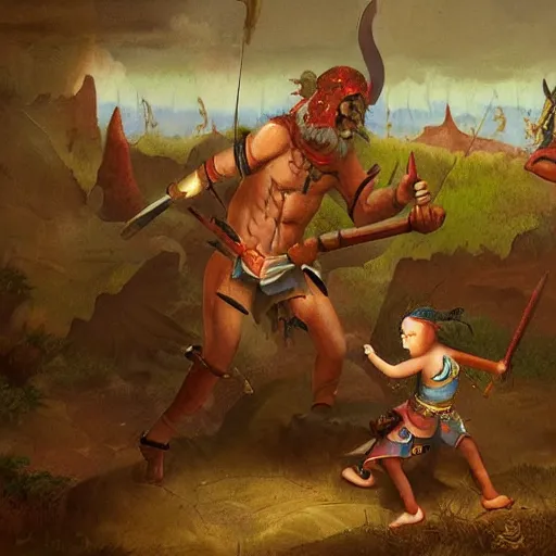 Prompt: painting of, a warrior dad protecting his little daughter, from the demons of life, highly detailed, by 3 j. g. quintel