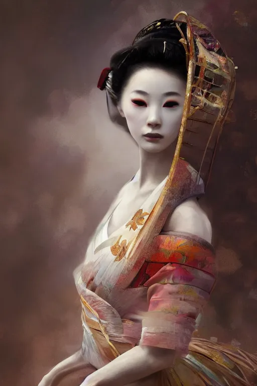 Image similar to geisha prima ballerina, gorgeous, ethereal, intricate, elegant, volumetric lighting, scenery, digital painting, highly detailed, artstation, sharp focus, illustration, concept art, ruan jia, steve mccurry