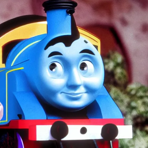 Image similar to steven seagal as thomas the tank engine