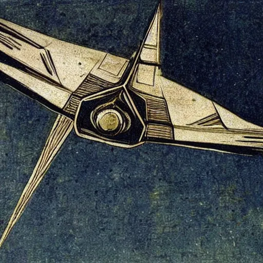 Image similar to a spaceship concept design by leonardo davinci.