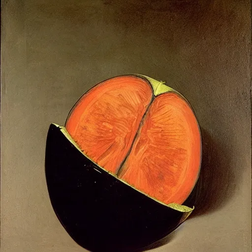 Prompt: a caravaggio portrait of melon husk, elon musks much fruitier cousin, 4