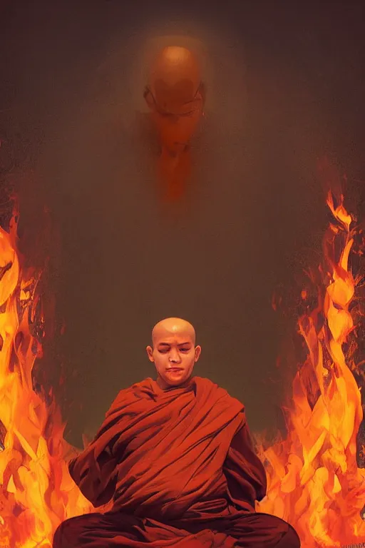 Prompt: A monk meditating in fire by Afshar Petros, Trending on artstation.