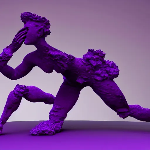 Prompt: 3D statue!!!, purple shattered paint!, glowing lava!!!, conglomerate!, slush!!, organized!, abstract!, black backdrop!, 4k!, award-winning photo!!!!