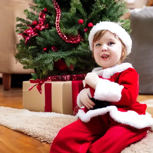 Prompt: little girl waiting santa